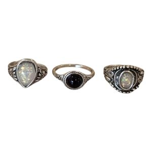 Vintage Bohemian Silver Tone Ring Set